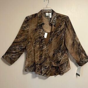Emma James Wrap Animal Print Sheer 2 piece Blouse Brown‎ Plus 18 Professional